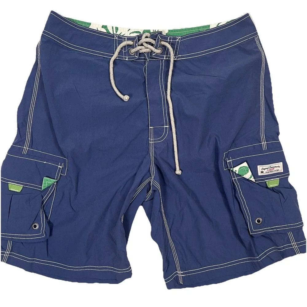 J. Crew Original Swimtrunks Men's Sz 32 Blue‎ Board Swim Trunks Cargo Pockets